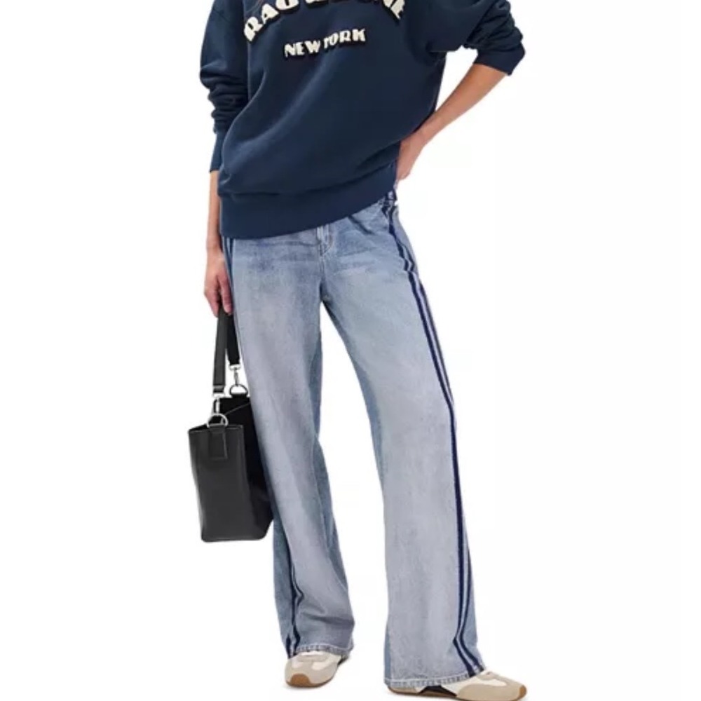 Rag & Bone Miramar Terry Wide Leg Track Pant Coney Blue Jeans Women Small/P